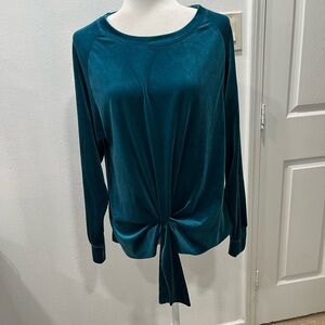 Another Love teal velvet ling sleeve blouse size small